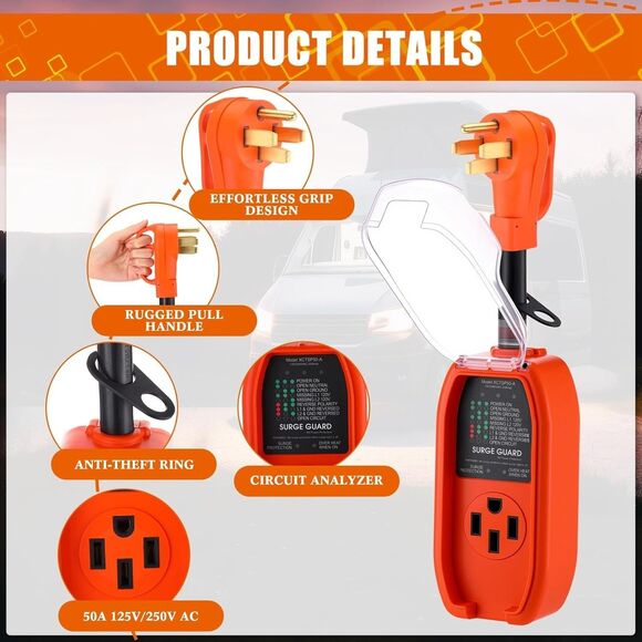 RV Surge Protector 50amp RV Circuit Analyzer 12000J + 14-50P to 10-50R Adapter - Picture 5 of 16